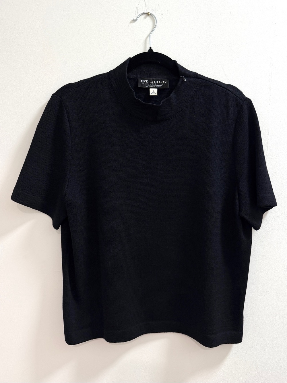 St. John Vintage Black Short-Sleeve Knit Top with Mock Neck
